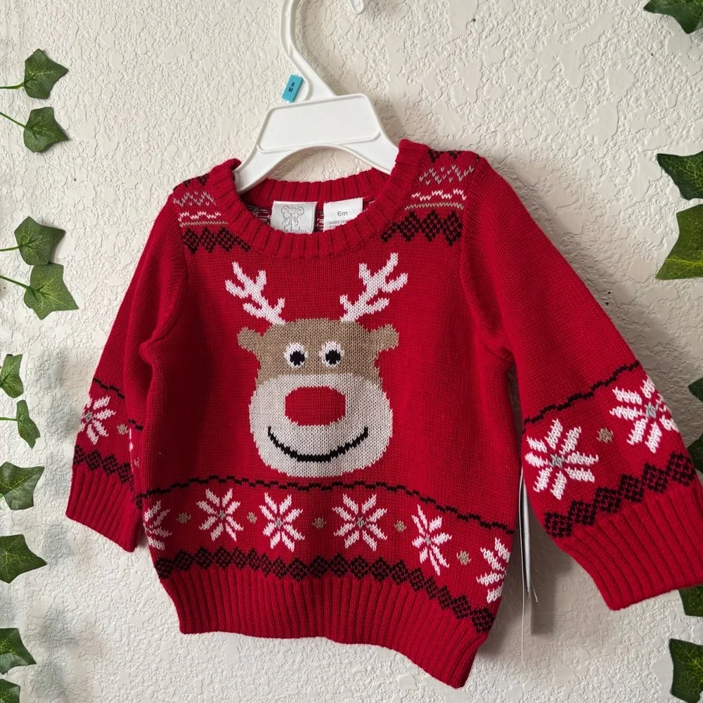 Koala Baby Red Christmas Holiday Reindeer Fair Isle Knit Sweater Size 6 Months